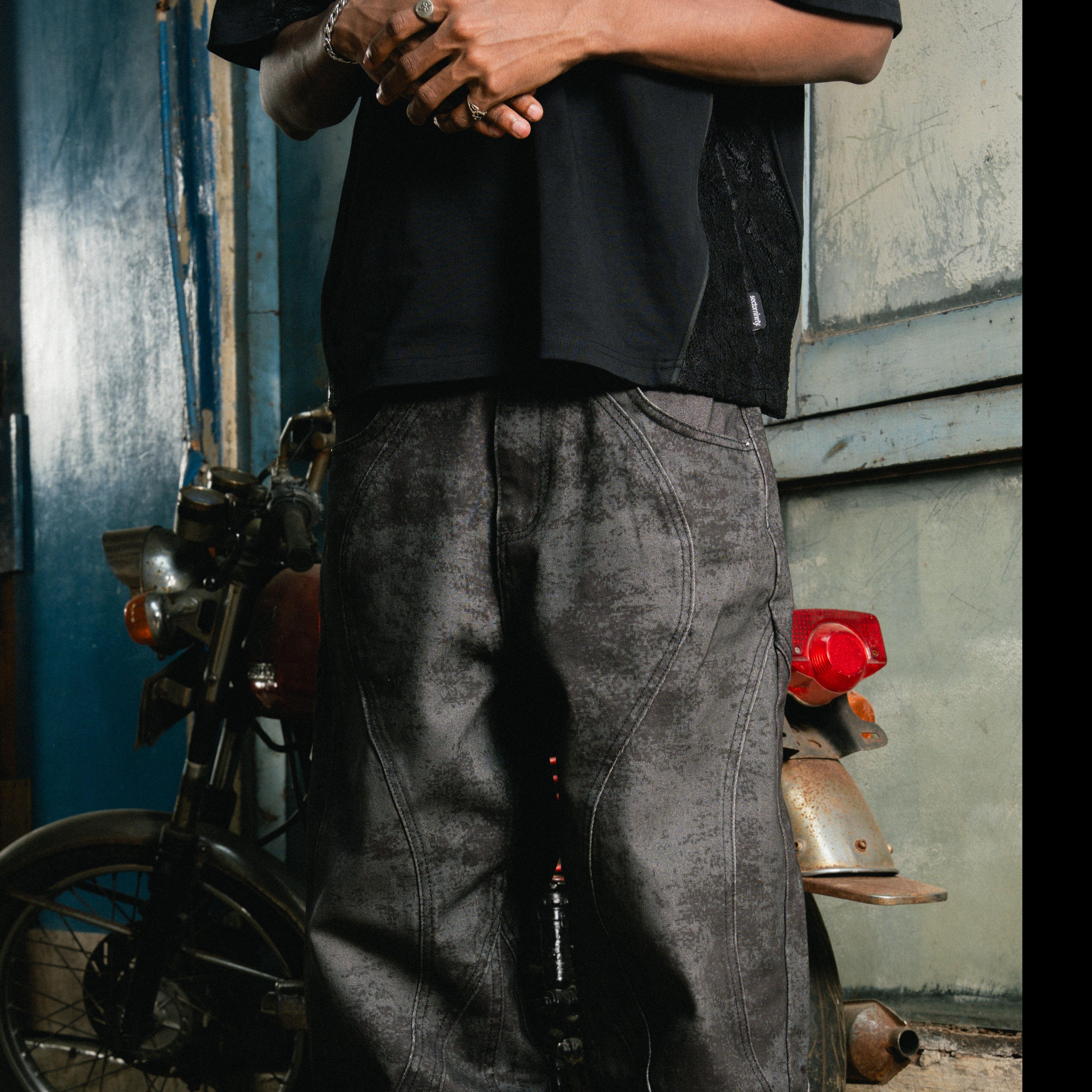 Washed Panel Jeans
