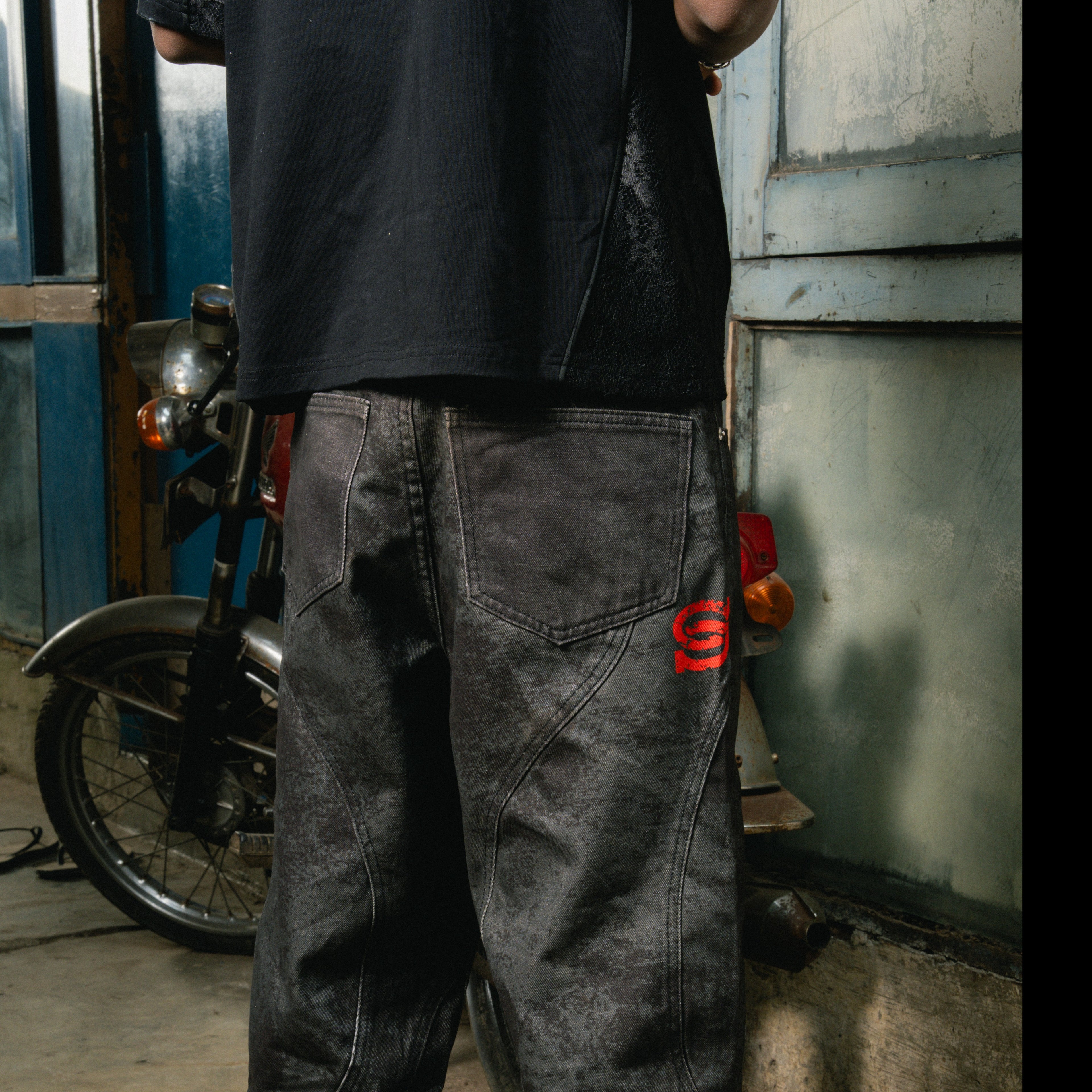 Washed Panel Jeans