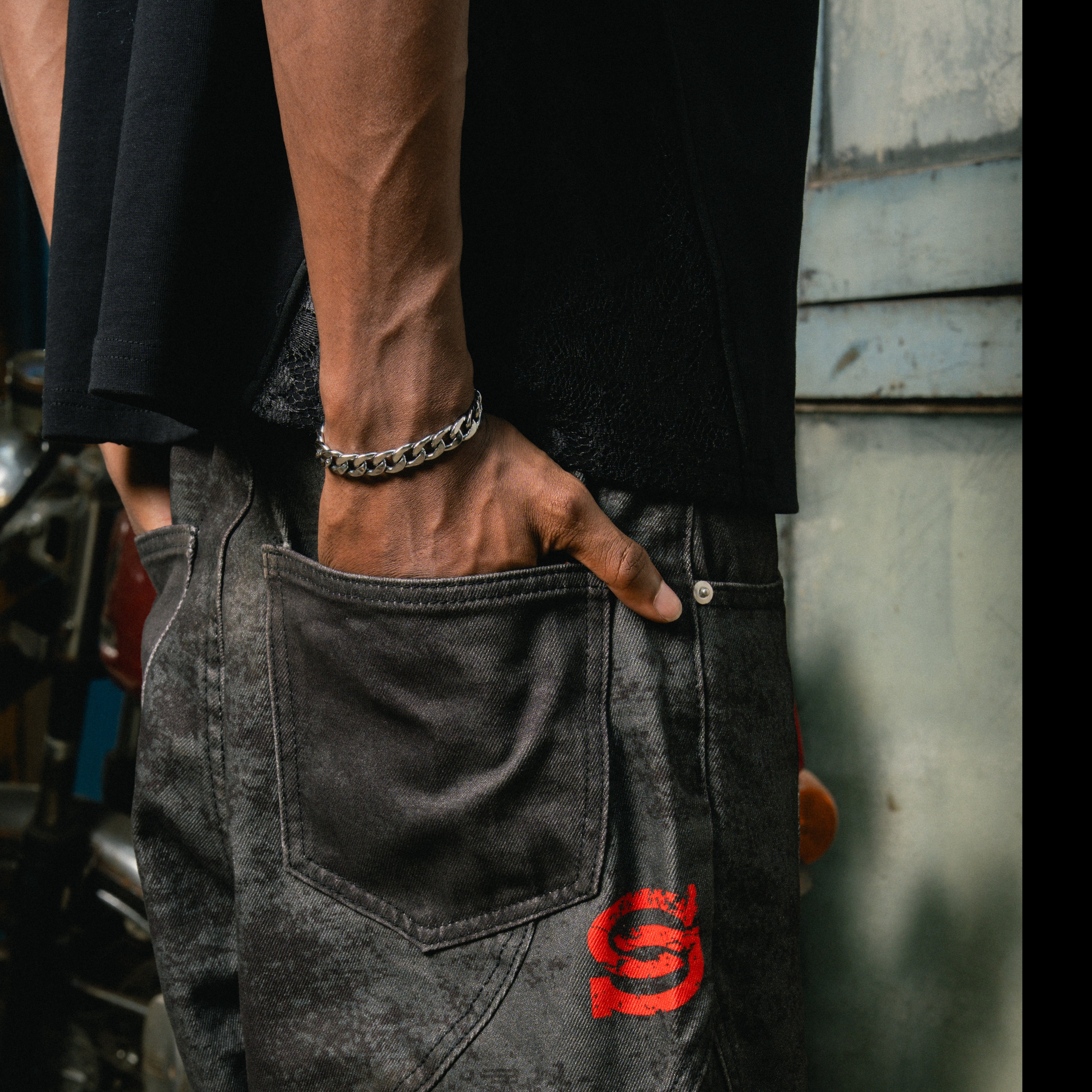 Washed Panel Jeans